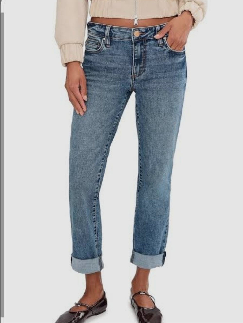 KUT From The Kloth Catherine Fab Ab Boyfriend Jeans High Rise Raw Cuff Hem Sz 6